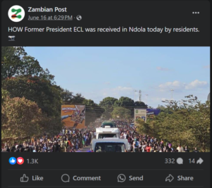 Read more about the article False: This image does not show how former president ECL was received in Ndola